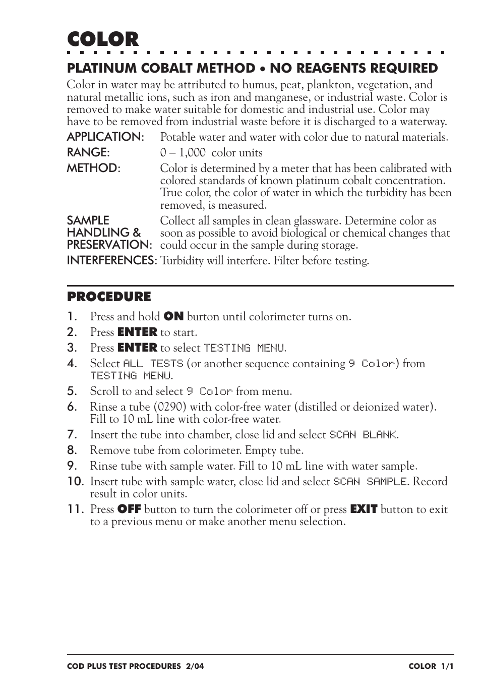 Color | LaMotte COD Plus Colorimeter 1922-EX2 User Manual | Page 78 / 133