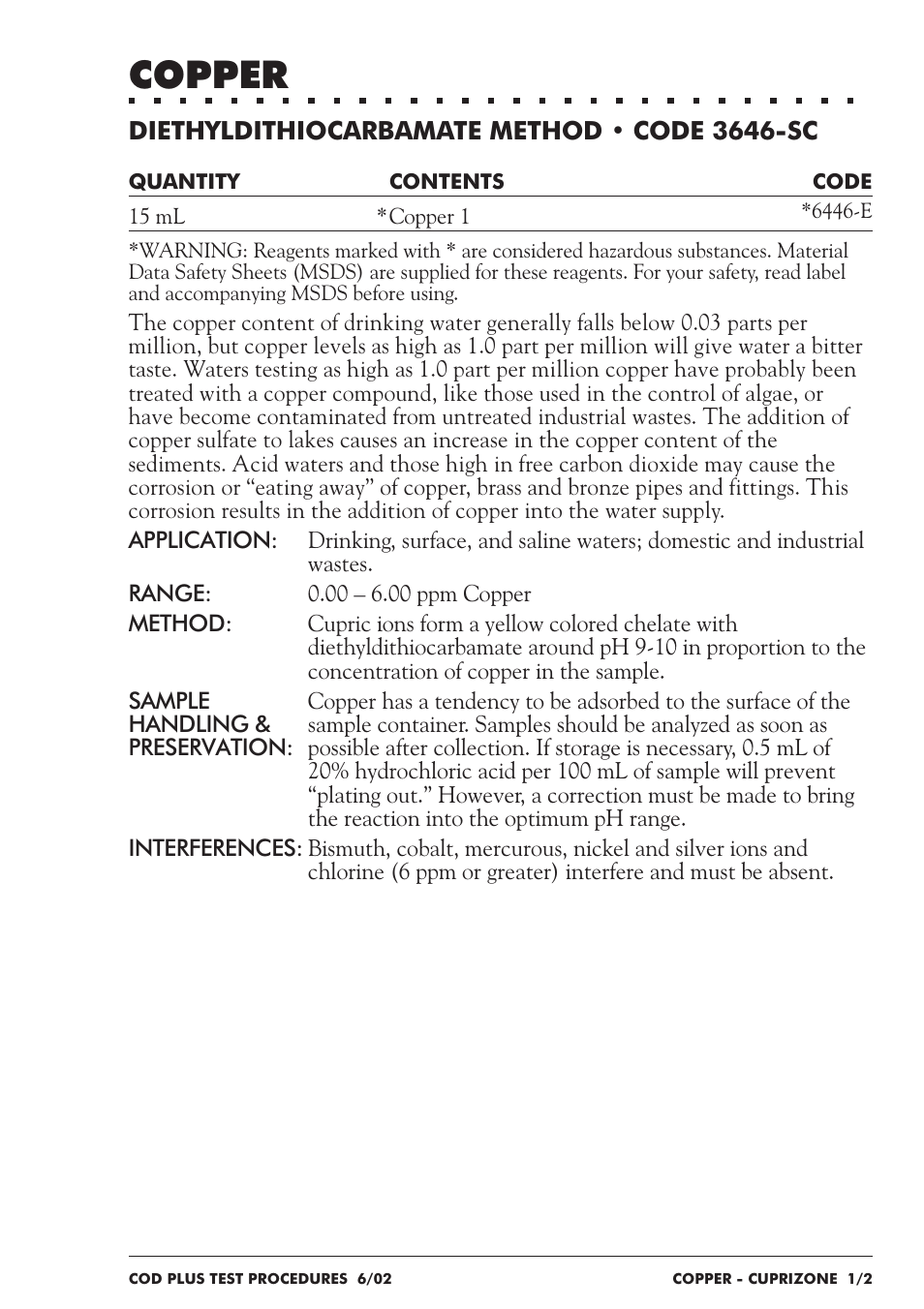 Copper | LaMotte COD Plus Colorimeter 1922-EX2 User Manual | Page 82 / 133