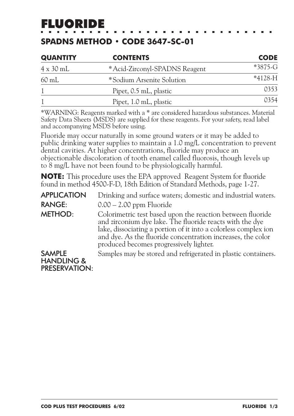 Fluoride | LaMotte COD Plus Colorimeter 1922-EX2 User Manual | Page 90 / 133