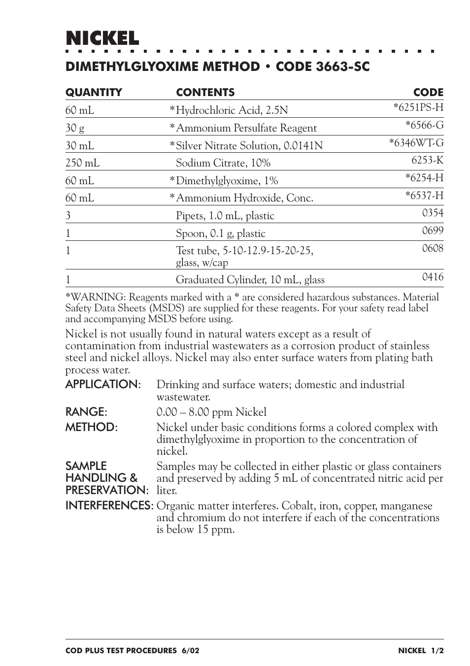 Nickel | LaMotte COD Plus Colorimeter 1922-EX2 User Manual | Page 98 / 133