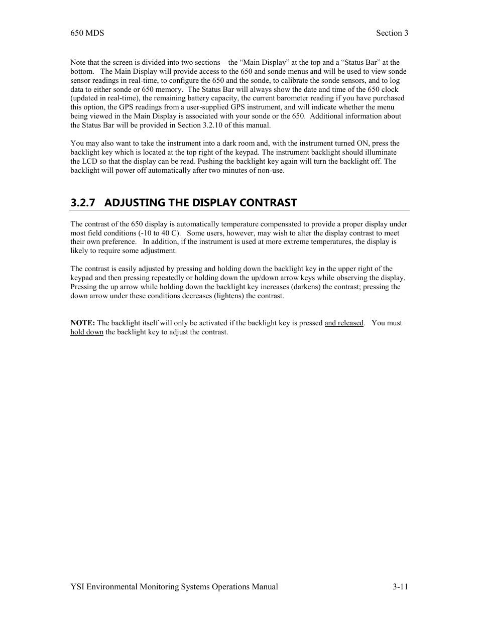 7 adjusting the display contrast | Xylem 6-Series Multiparameter User Manual | Page 141 / 377