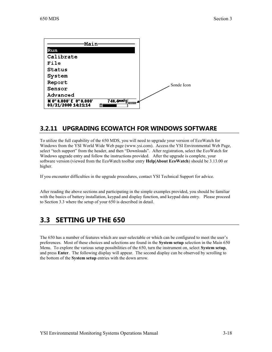 3 setting up the 650, 11 upgrading ecowatch for windows software | Xylem 6-Series Multiparameter User Manual | Page 148 / 377