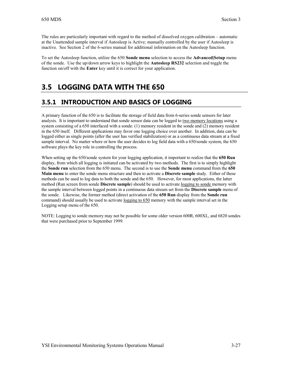 5 logging data with the 650, 1 introduction and basics of logging | Xylem 6-Series Multiparameter User Manual | Page 157 / 377