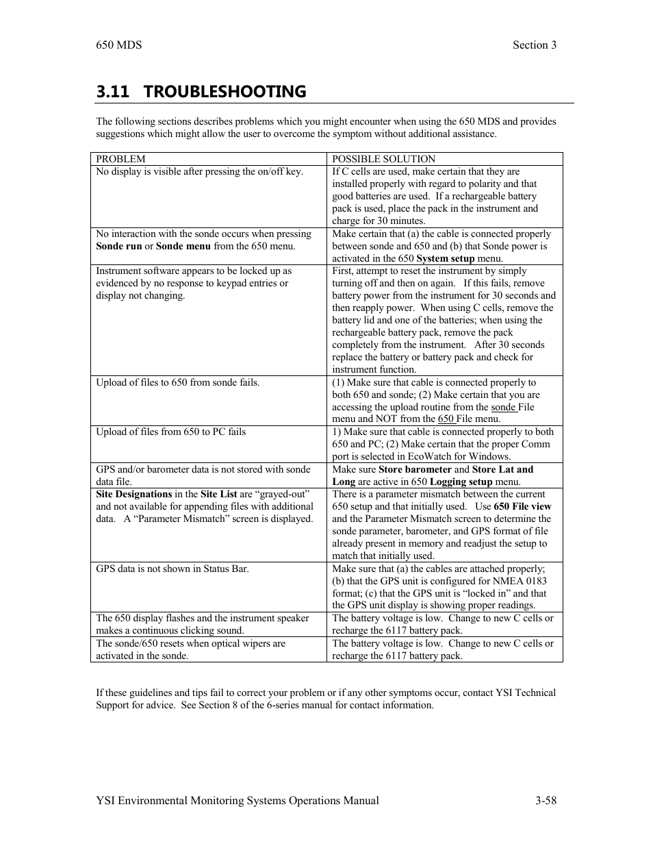 11 troubleshooting | Xylem 6-Series Multiparameter User Manual | Page 188 / 377