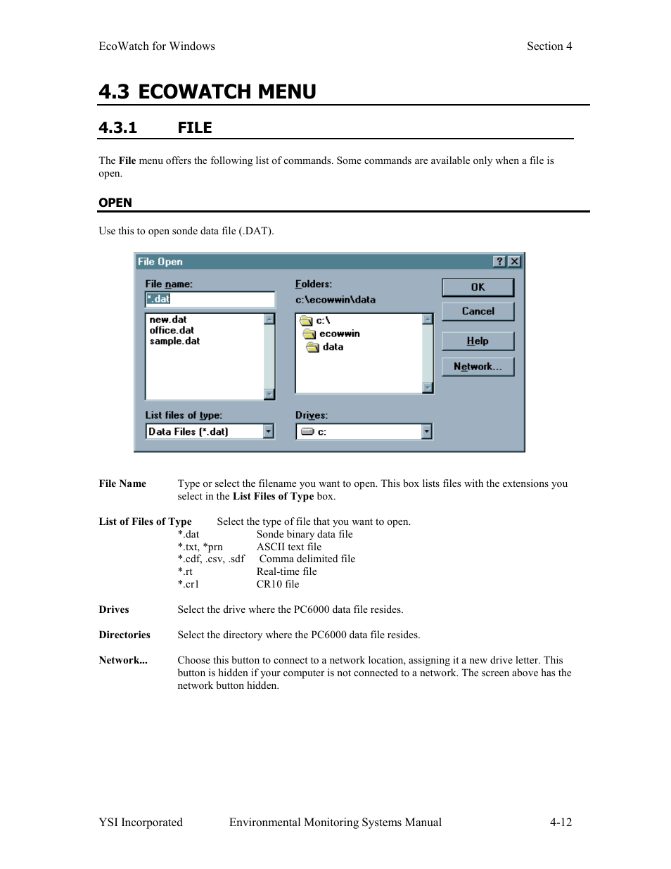 3 ecowatch menu, 1 file | Xylem 6-Series Multiparameter User Manual | Page 208 / 377