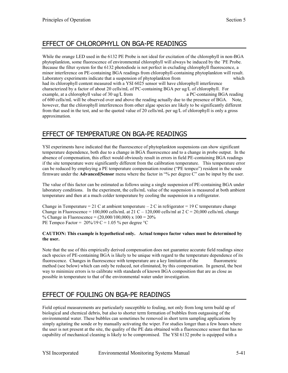 Effect of chlorophyll on bga-pe readings, Effect of temperature on bga-pe readings, Effect of fouling on bga-pe readings | Xylem 6-Series Multiparameter User Manual | Page 279 / 377