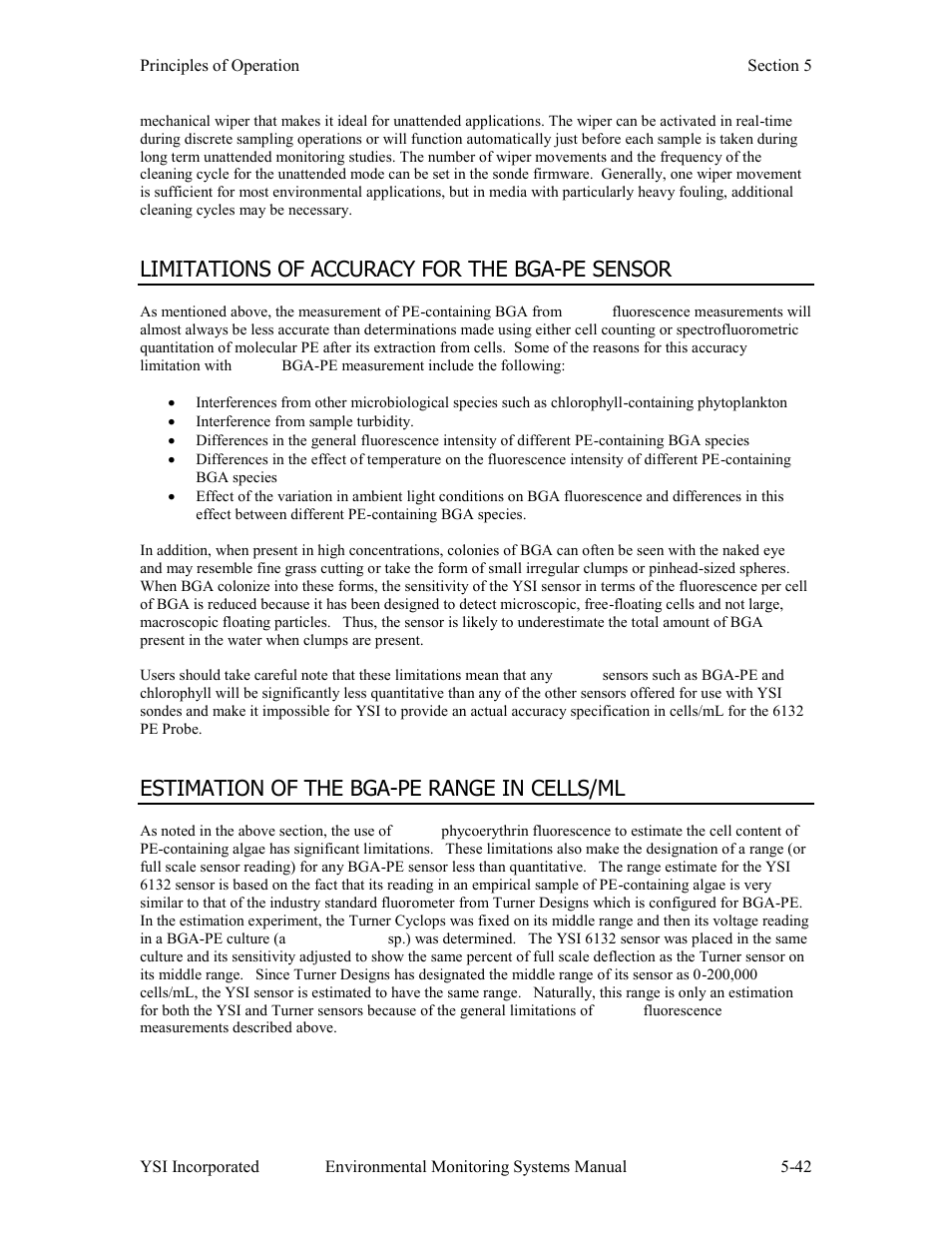 Limitations of accuracy for the bga-pe sensor, Estimation of the bga-pe range in cells/ml | Xylem 6-Series Multiparameter User Manual | Page 280 / 377