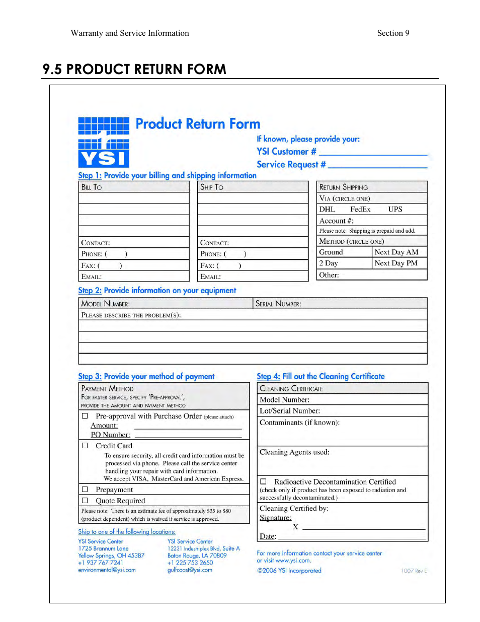 5 product return form | Xylem 6-Series Multiparameter User Manual | Page 296 / 377