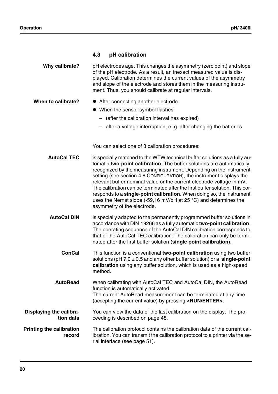 3 ph calibration, Ph calibration | Xylem pH/ION 3400i ION SELECTIVE ELECTRODE ANALYZER User Manual | Page 20 / 83