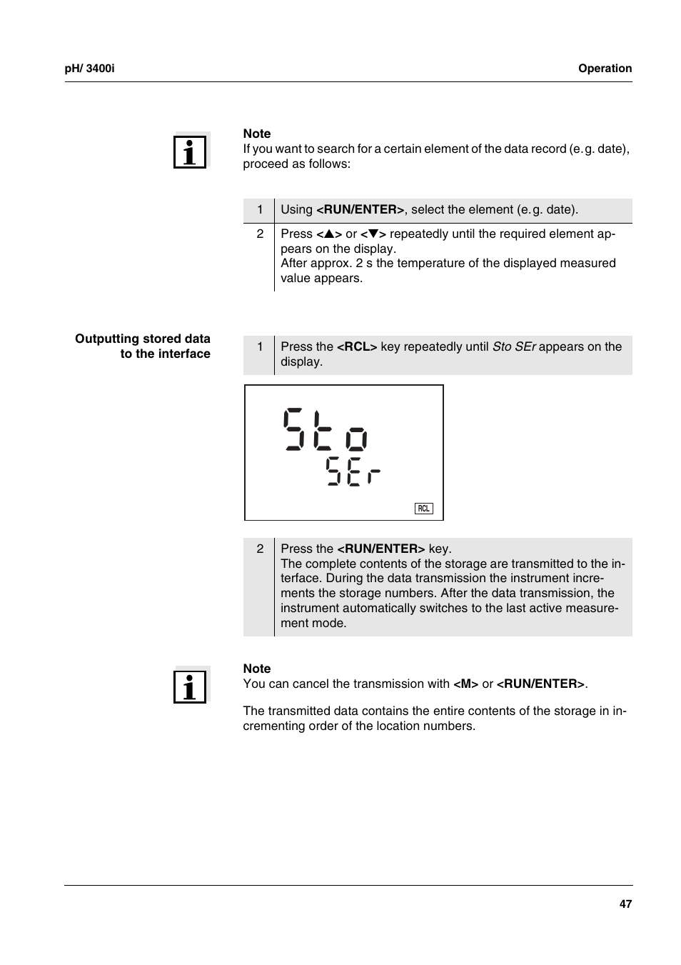 S t o | Xylem pH/ION 3400i ION SELECTIVE ELECTRODE ANALYZER User Manual | Page 47 / 83