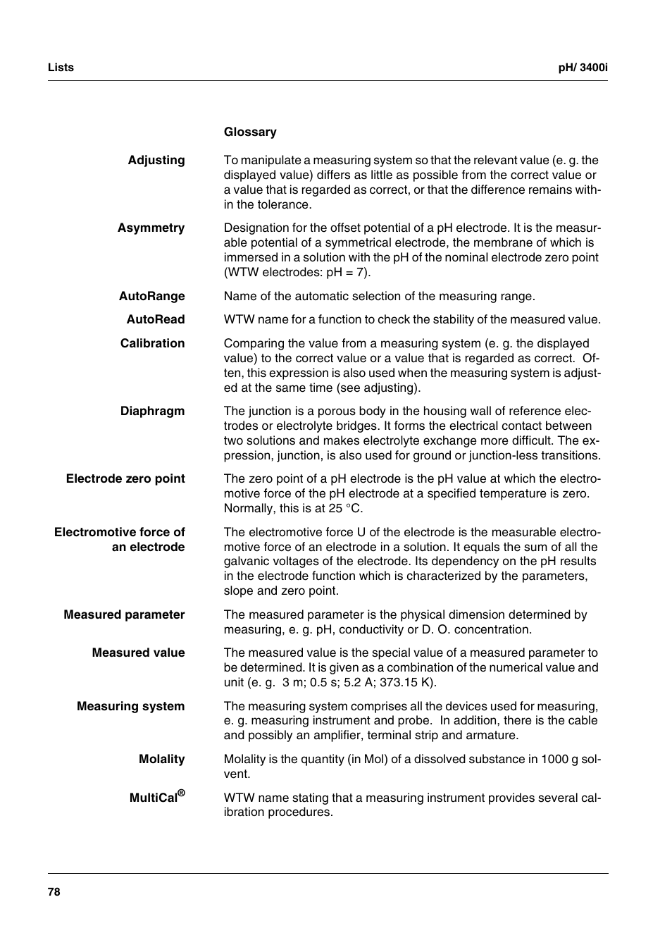 Xylem pH/ION 3400i ION SELECTIVE ELECTRODE ANALYZER User Manual | Page 78 / 83