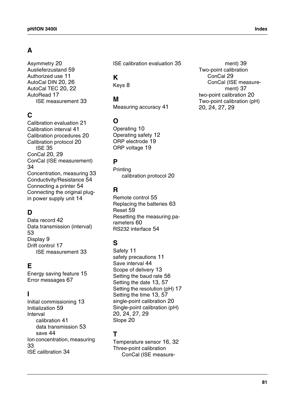 Xylem pH/ION 3400i ION SELECTIVE ELECTRODE ANALYZER User Manual | Page 81 / 83