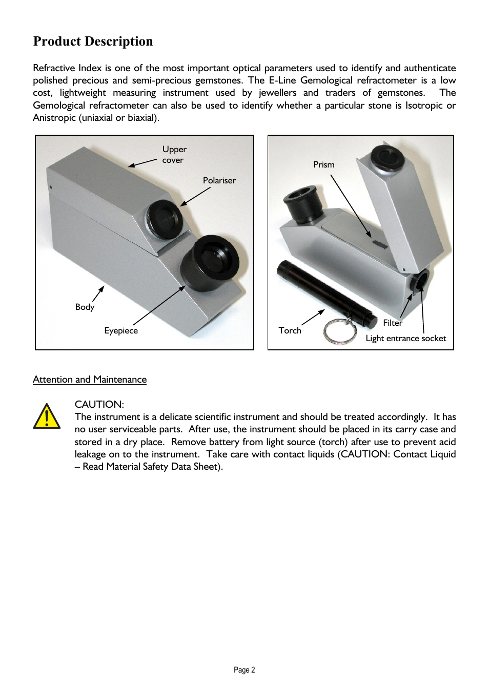 Product description | Xylem E-Line Gemological Refractometer User Manual | Page 3 / 8