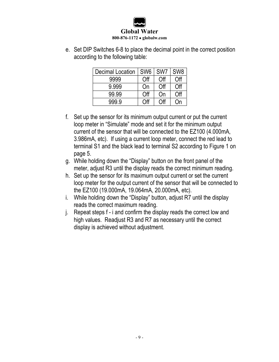 Xylem EZ100 Sensor Display User Manual | Page 9 / 10
