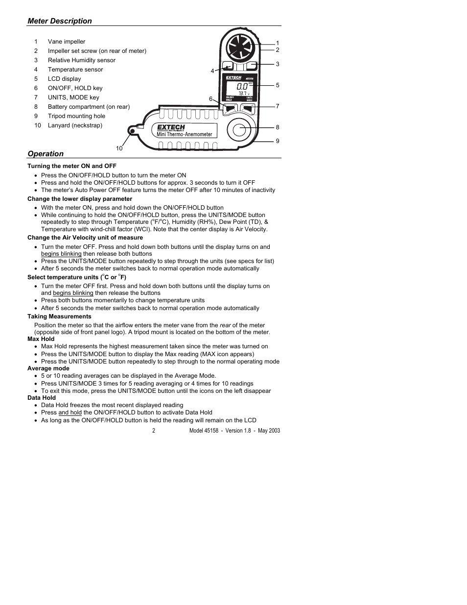 Xylem 45158 HANDHELD ANEMOMETERS User Manual | Page 2 / 4