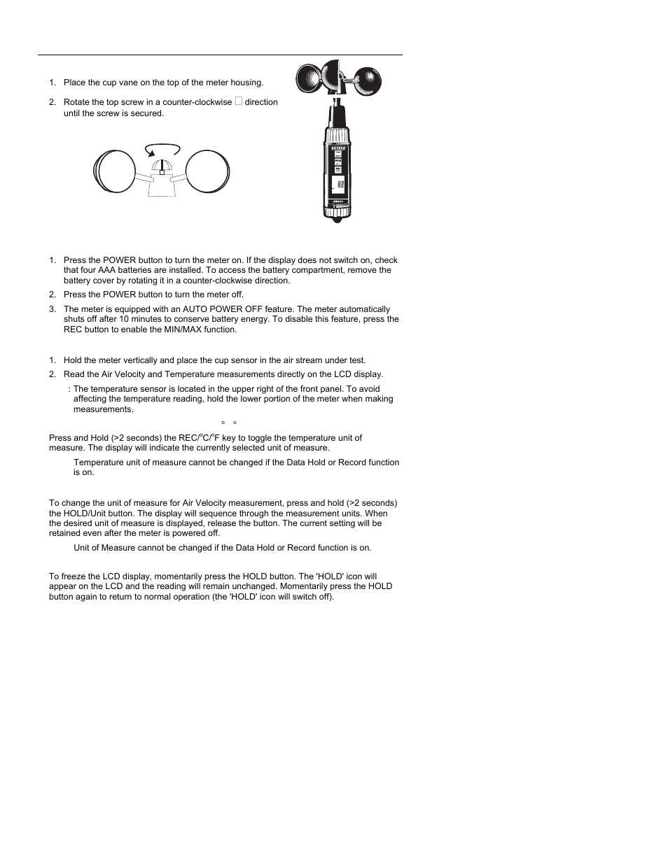 Operation | Xylem AN400 PORTABLE ANEMOMETERS User Manual | Page 3 / 6