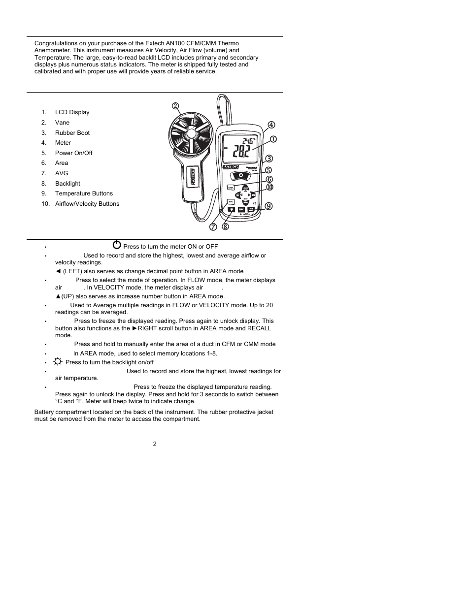 Xylem AN100 PORTABLE WIND METERS User Manual | Page 2 / 9