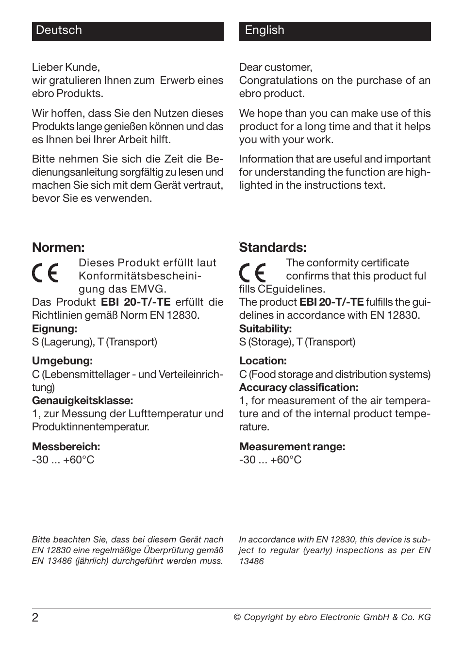 Normen, Standards | Xylem EBI20 TEMPERATURE/HUMIDITY DATALOGGERS User Manual | Page 2 / 40