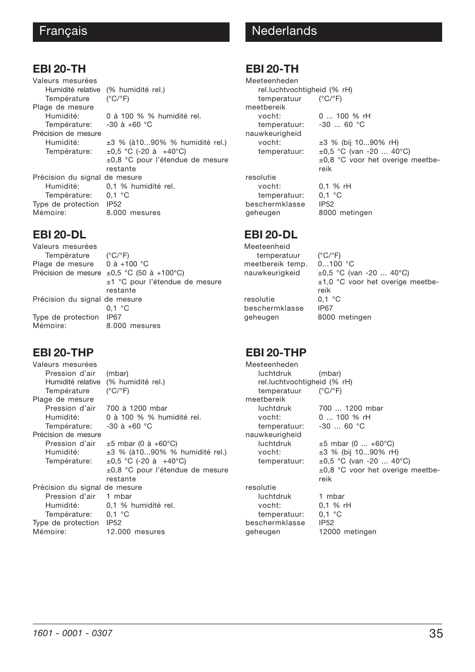 35 français, Nederlands, Ebi 20-th | Ebi 20-dl, Ebi 20-thp | Xylem EBI20 TEMPERATURE/HUMIDITY DATALOGGERS User Manual | Page 35 / 40