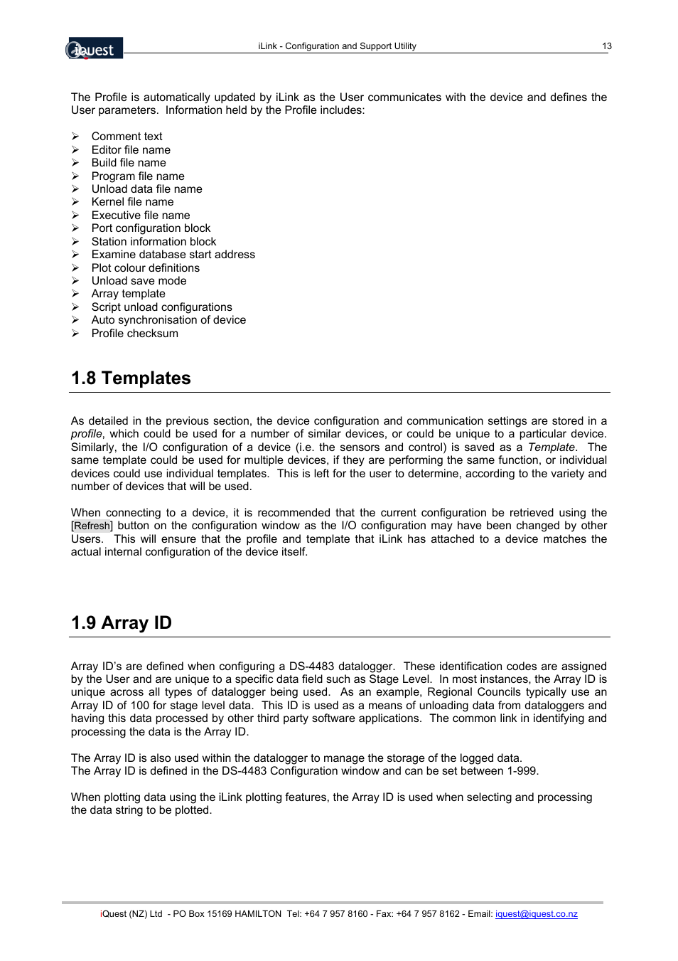 8 templates, 9 array id | Xylem SDI-12 Data Logger iLink User Manual | Page 13 / 69