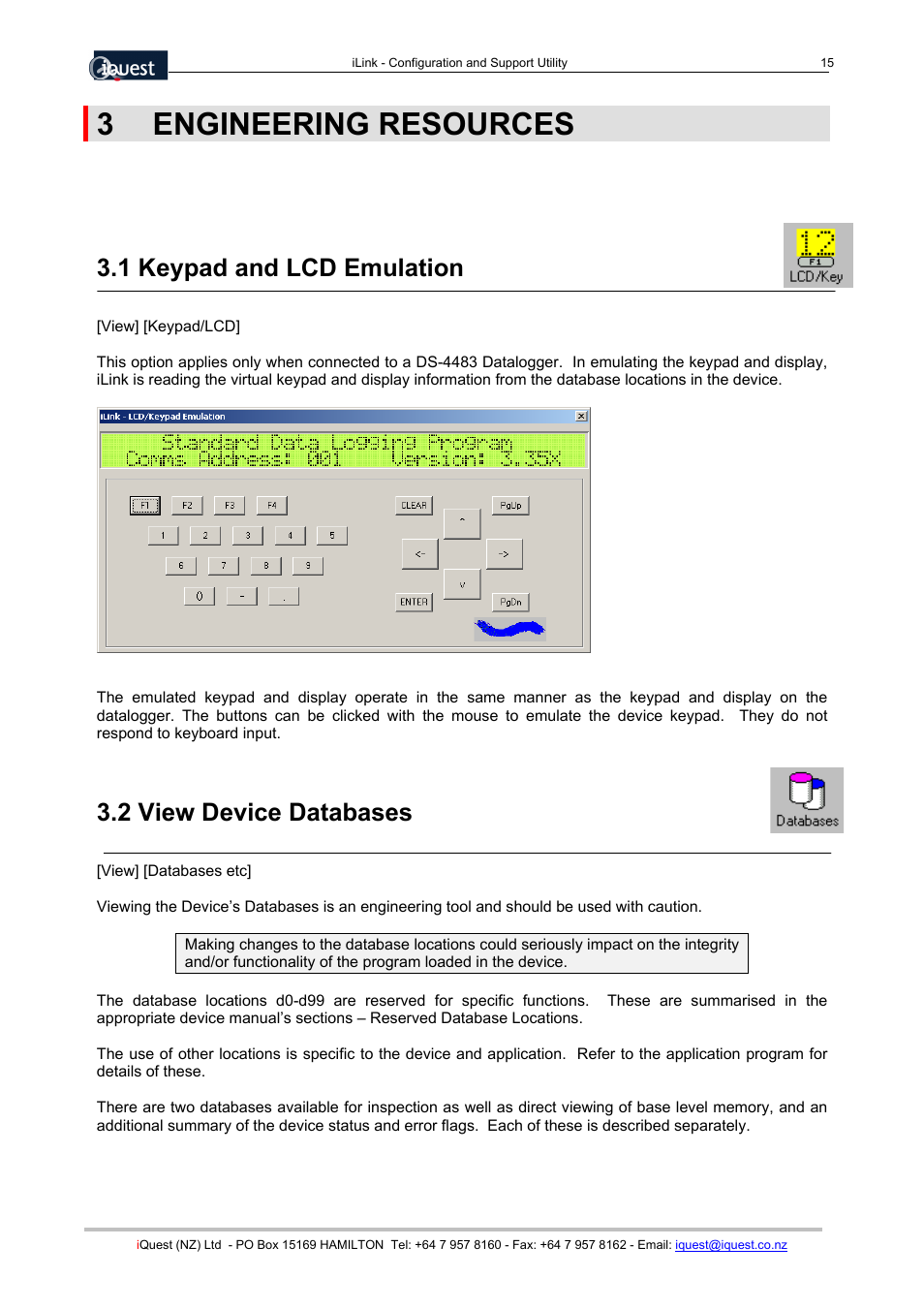 3engineering resources, 1 keypad and lcd emulation, 2 view device databases | 3 engineering resources | Xylem SDI-12 Data Logger iLink User Manual | Page 15 / 69