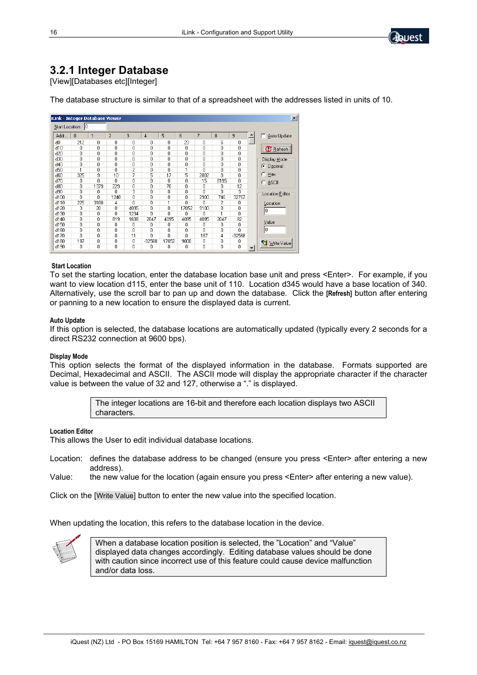 1 integer database | Xylem SDI-12 Data Logger iLink User Manual | Page 16 / 69
