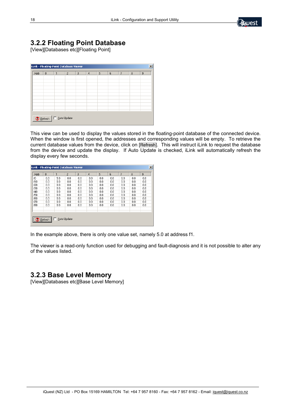 2 floating point database, 3 base level memory | Xylem SDI-12 Data Logger iLink User Manual | Page 18 / 69