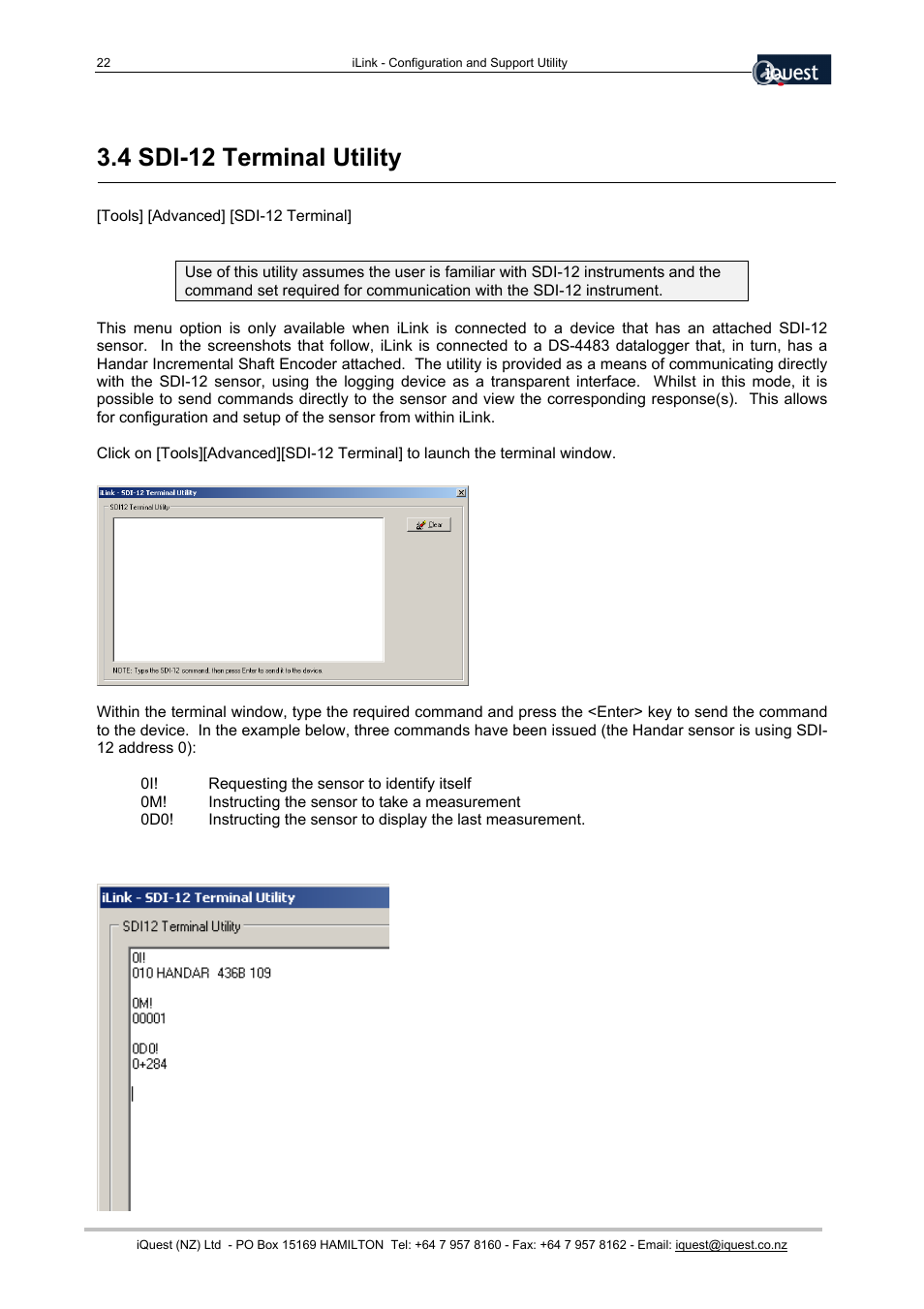 4 sdi-12 terminal utility | Xylem SDI-12 Data Logger iLink User Manual | Page 22 / 69