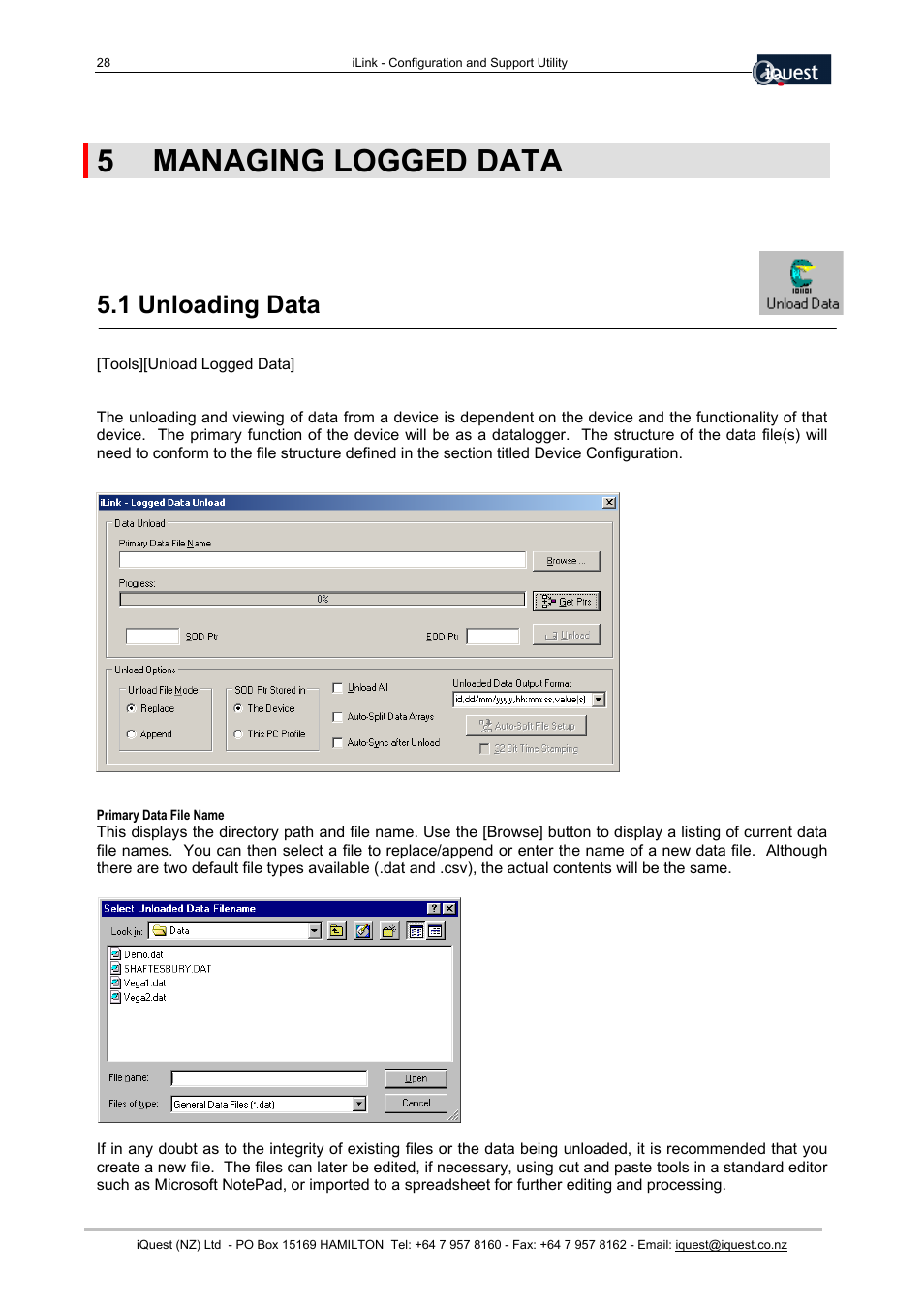 5managing logged data, 1 unloading data, 5 managing logged data | Xylem SDI-12 Data Logger iLink User Manual | Page 28 / 69