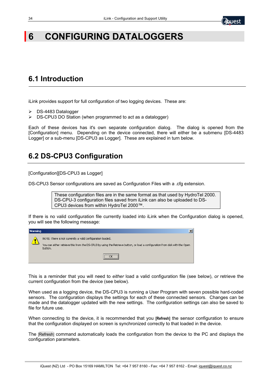 6configuring dataloggers, 1 introduction, 2 ds-cpu3 configuration | 6 configuring dataloggers | Xylem SDI-12 Data Logger iLink User Manual | Page 34 / 69