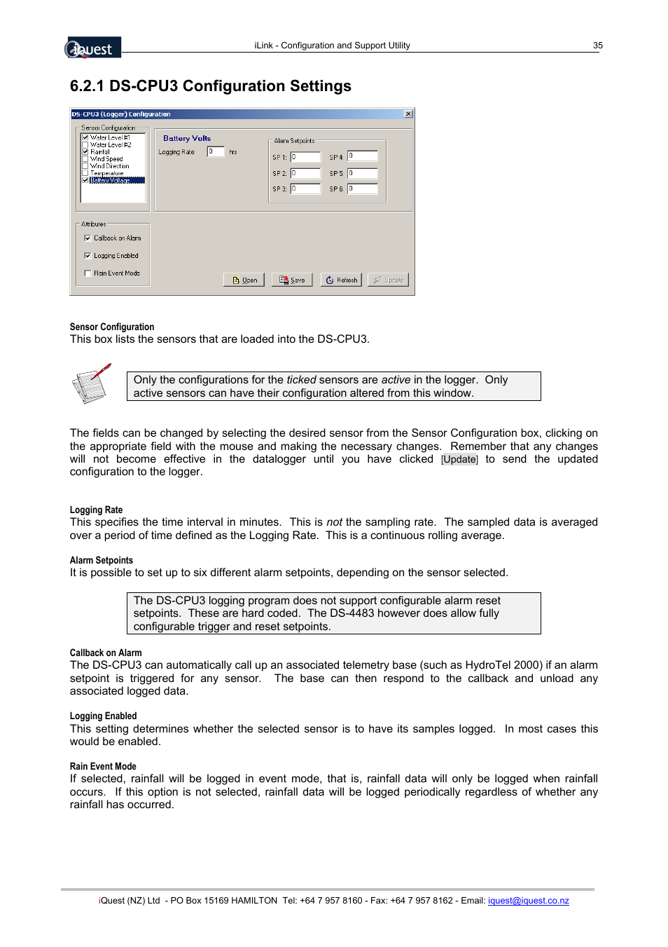 1 ds-cpu3 configuration settings | Xylem SDI-12 Data Logger iLink User Manual | Page 35 / 69