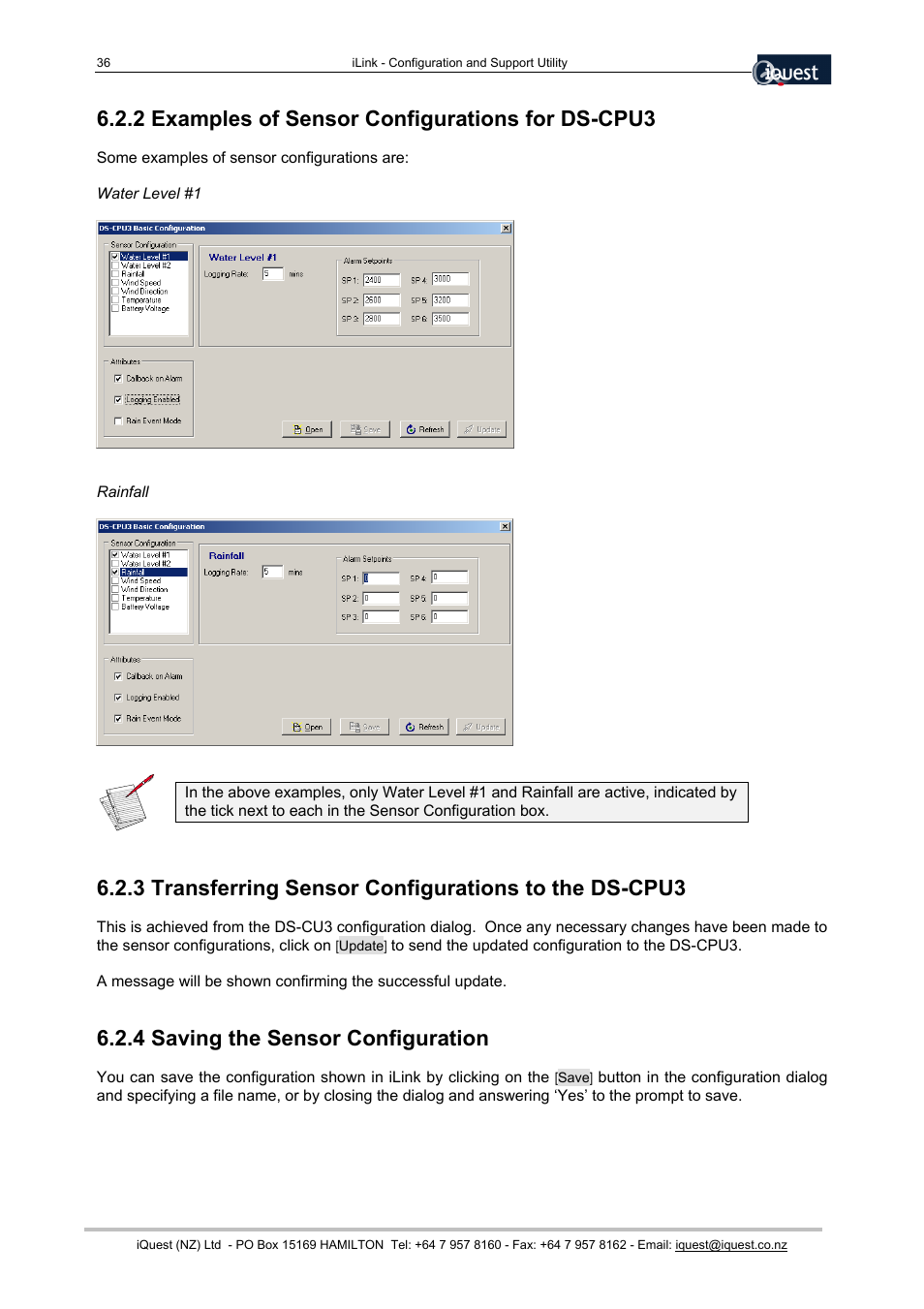 2 examples of sensor configurations for ds-cpu3, 4 saving the sensor configuration | Xylem SDI-12 Data Logger iLink User Manual | Page 36 / 69