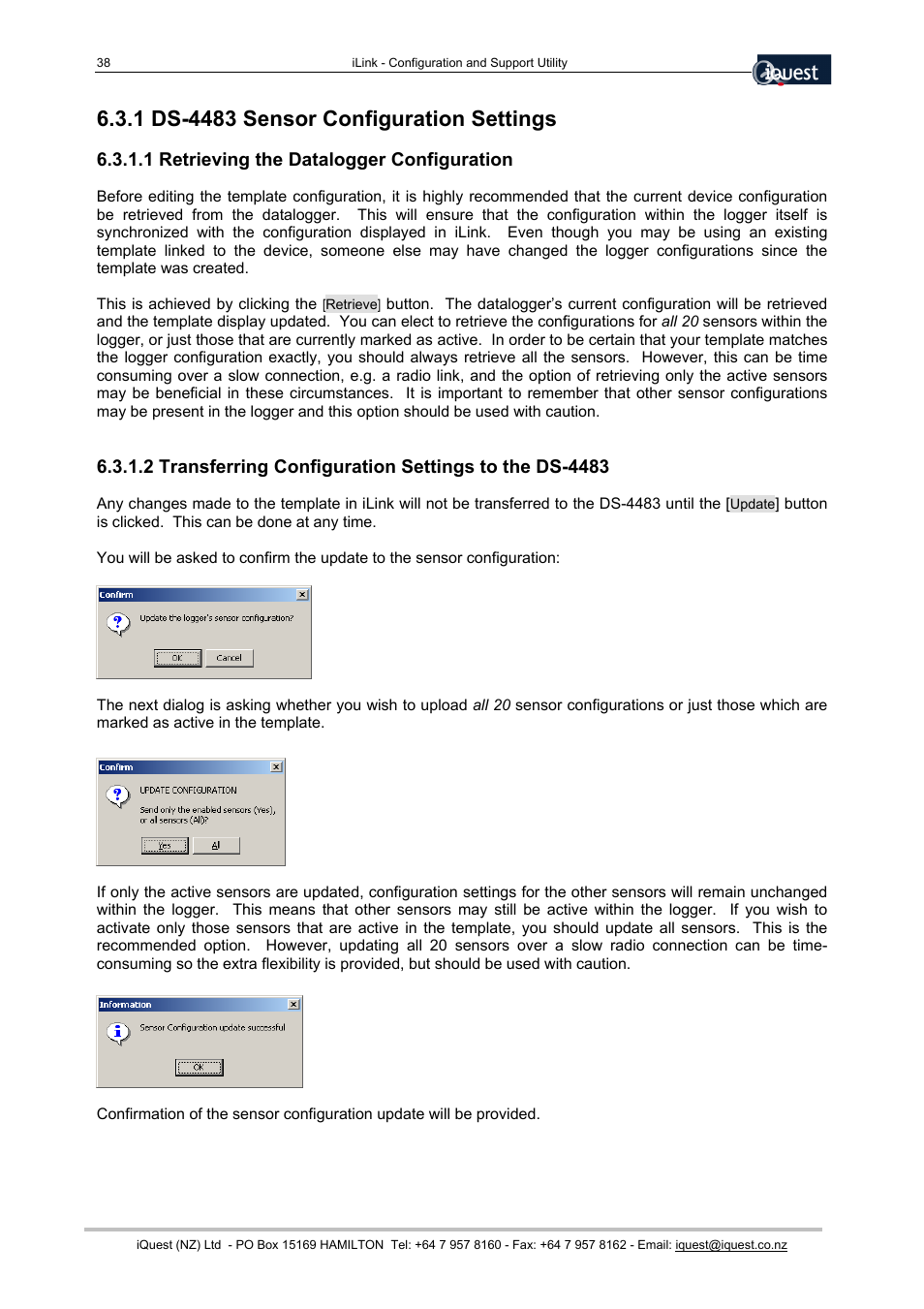 1 ds-4483 sensor configuration settings, 1 retrieving the datalogger configuration | Xylem SDI-12 Data Logger iLink User Manual | Page 38 / 69