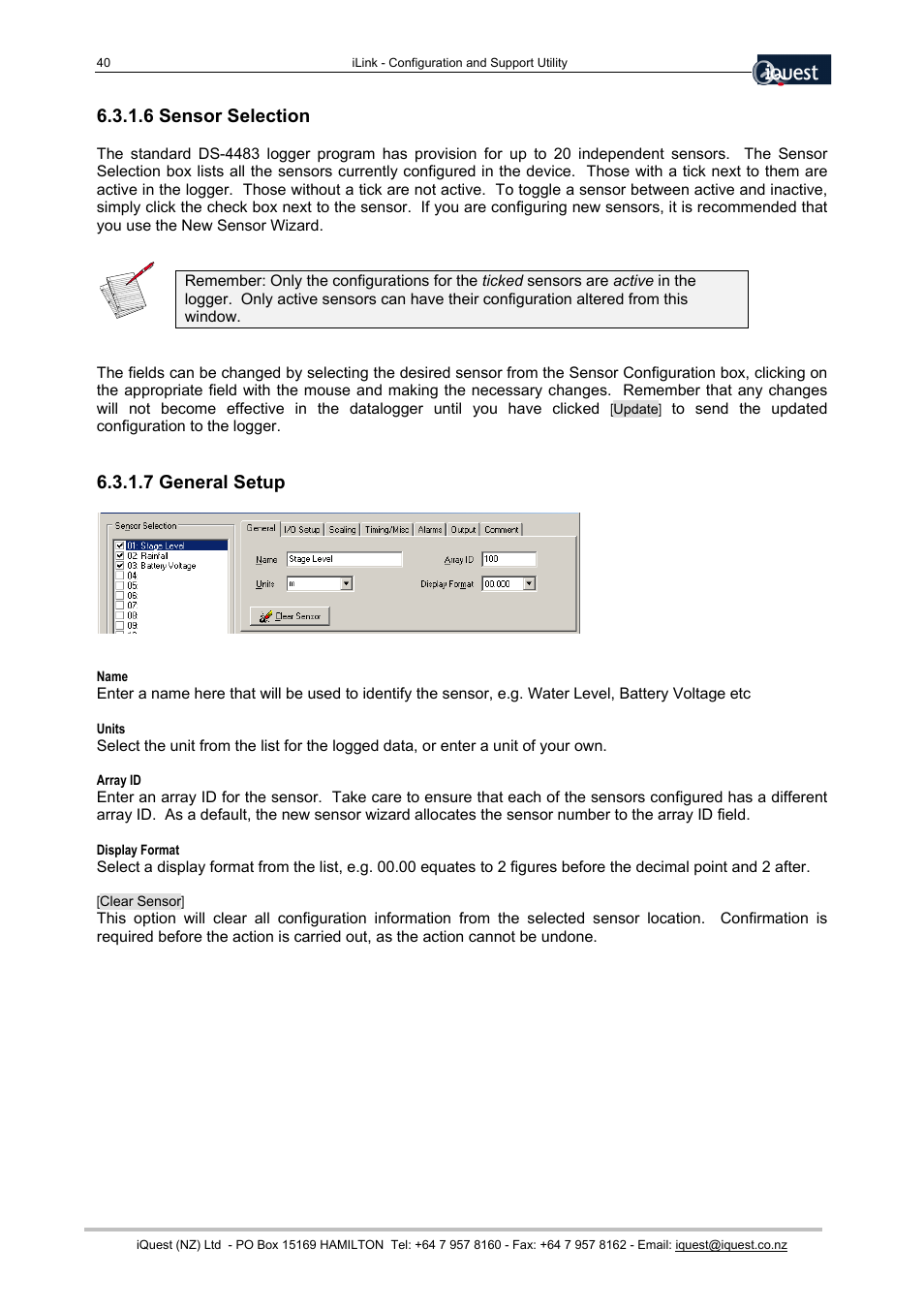 6 sensor selection, 7 general setup | Xylem SDI-12 Data Logger iLink User Manual | Page 40 / 69