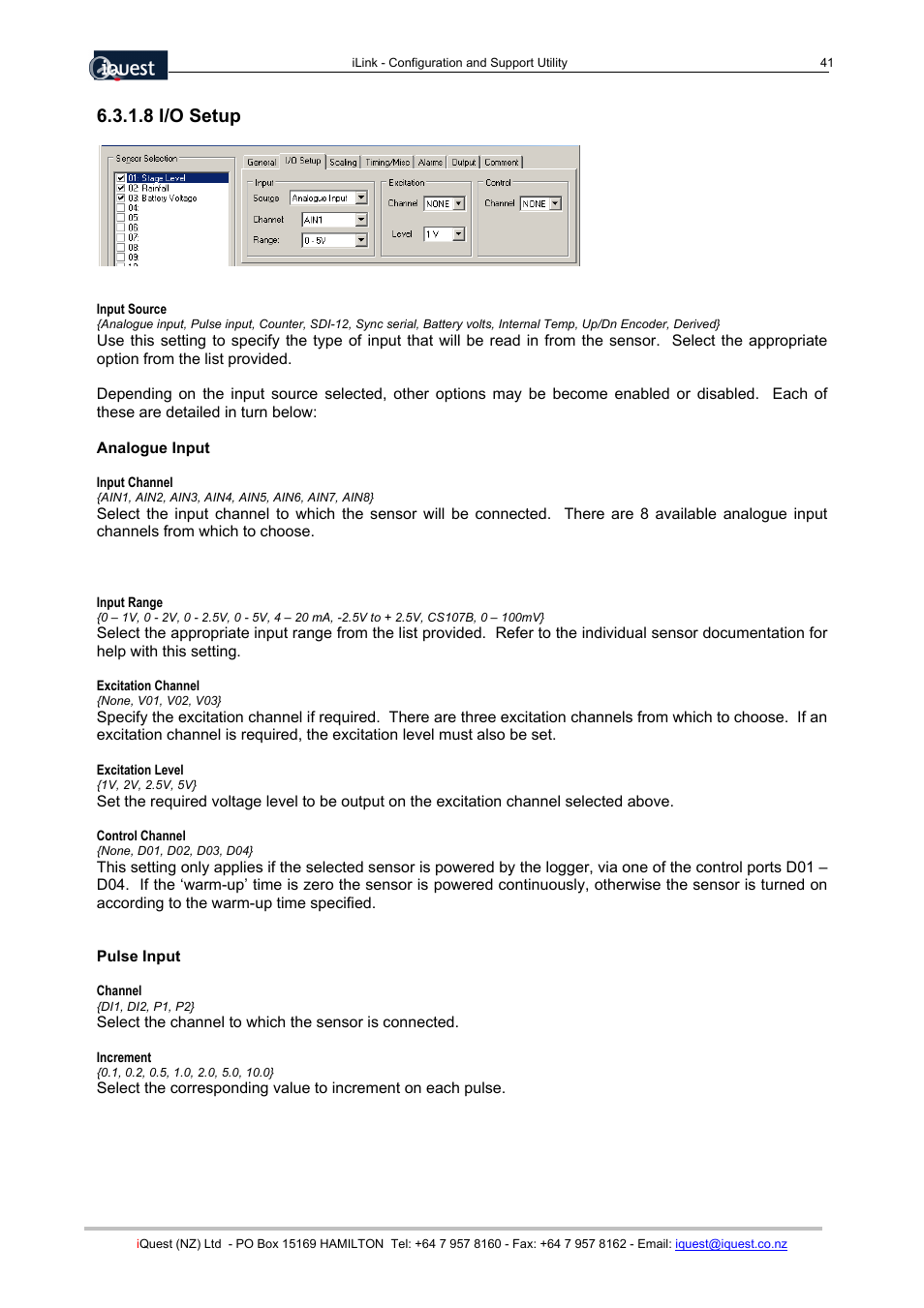 8 i/o setup, Analogue input, Pulse input | Xylem SDI-12 Data Logger iLink User Manual | Page 41 / 69