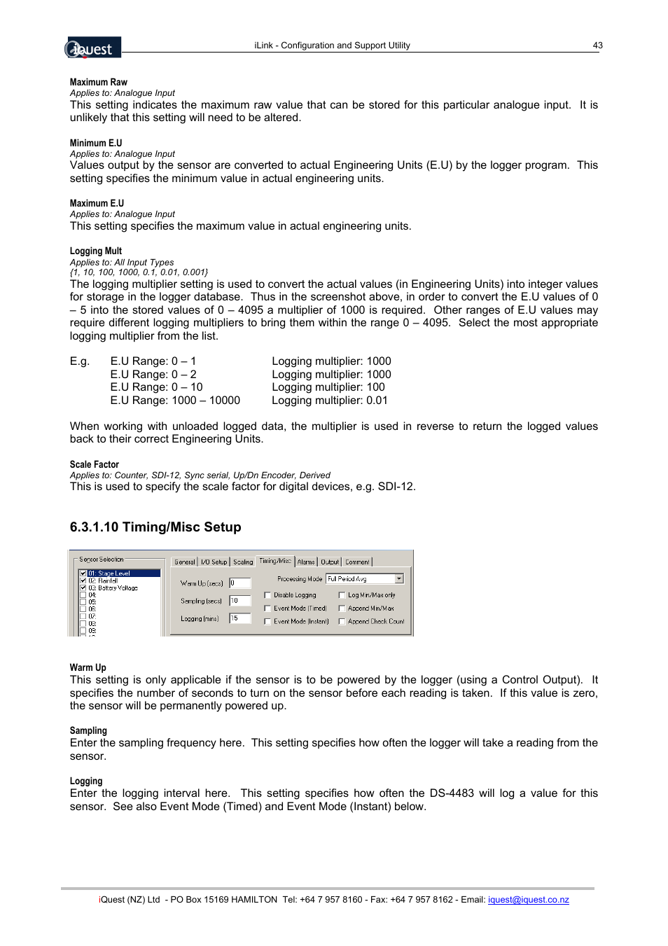 10 timing/misc setup | Xylem SDI-12 Data Logger iLink User Manual | Page 43 / 69