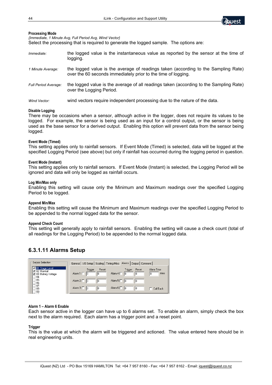 11 alarms setup | Xylem SDI-12 Data Logger iLink User Manual | Page 44 / 69