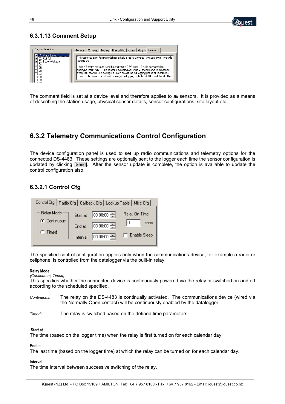 13 comment setup, 2 telemetry communications control configuration, 1 control cfg | Xylem SDI-12 Data Logger iLink User Manual | Page 46 / 69