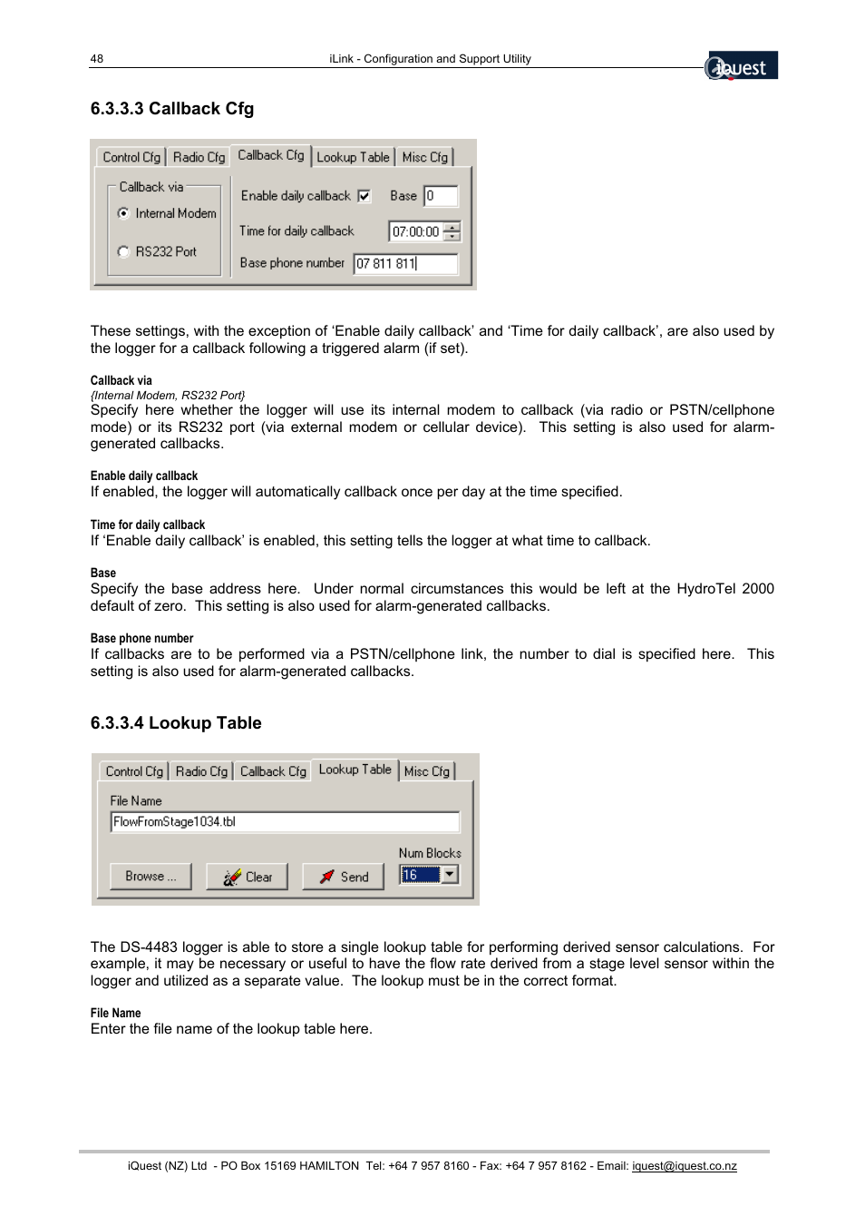 3 callback cfg, 4 lookup table | Xylem SDI-12 Data Logger iLink User Manual | Page 48 / 69