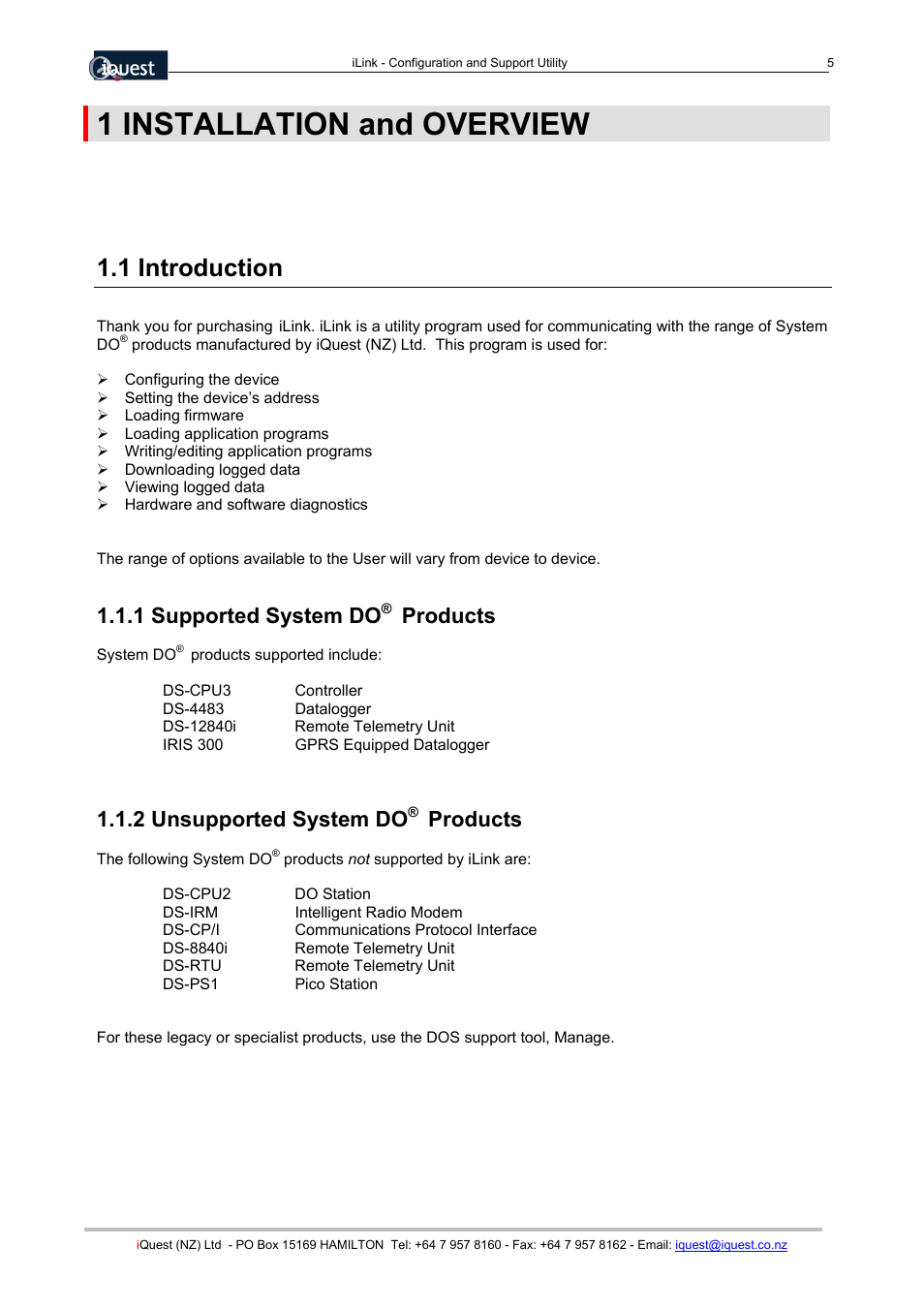 1 introduction, 1 supported system do® products, 2 unsupported system do® products | 1 installation and overview, 1 supported system do, Products, 2 unsupported system do | Xylem SDI-12 Data Logger iLink User Manual | Page 5 / 69