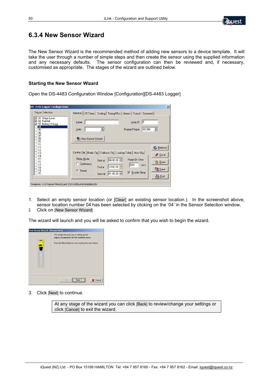 4 new sensor wizard, Starting the new sensor wizard | Xylem SDI-12 Data Logger iLink User Manual | Page 50 / 69