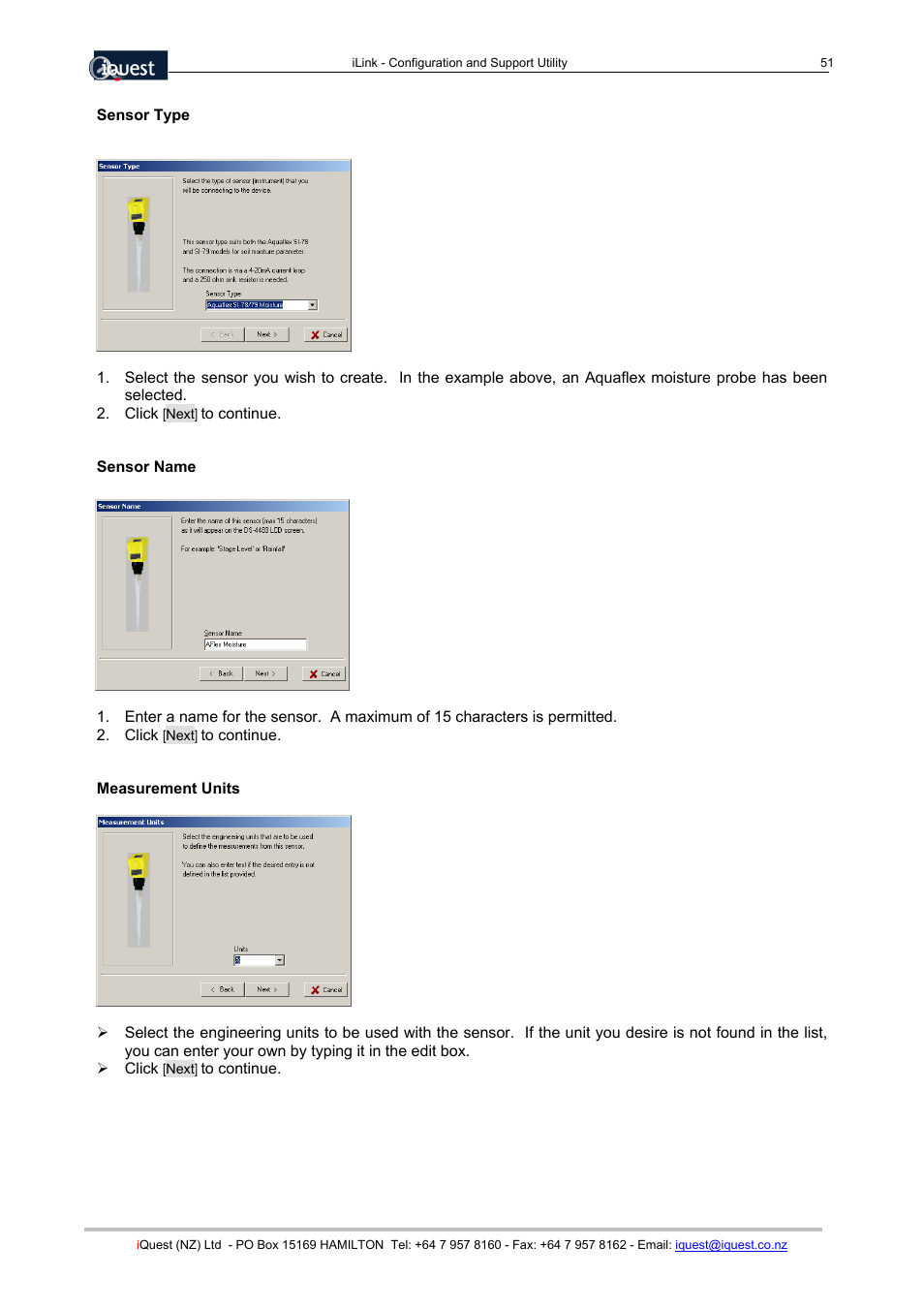 Sensor type, Sensor name, Measurement units | Xylem SDI-12 Data Logger iLink User Manual | Page 51 / 69