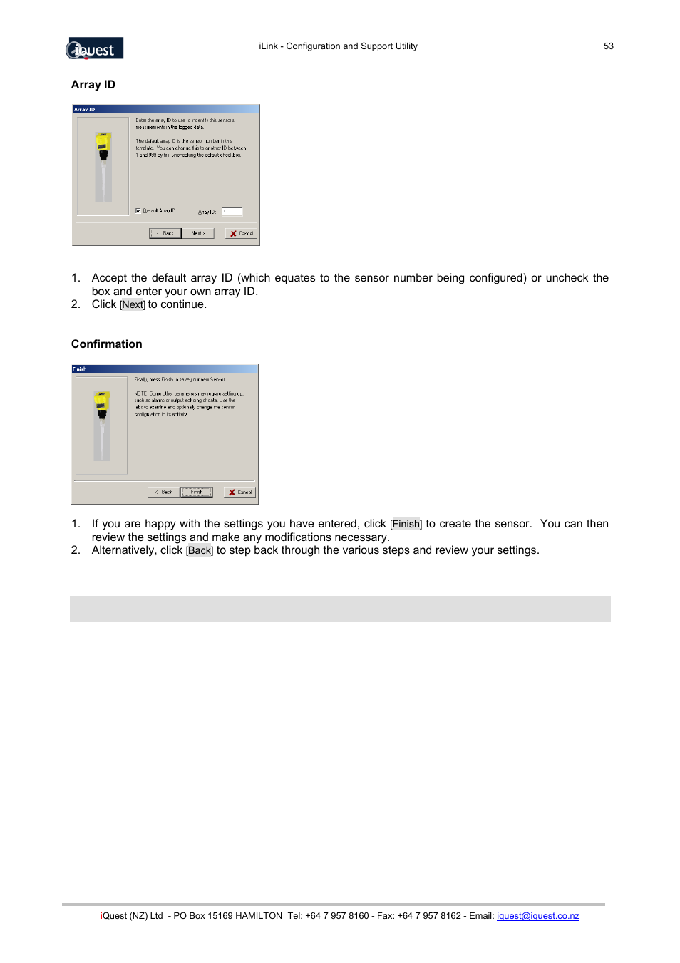 Array id, Confirmation | Xylem SDI-12 Data Logger iLink User Manual | Page 53 / 69