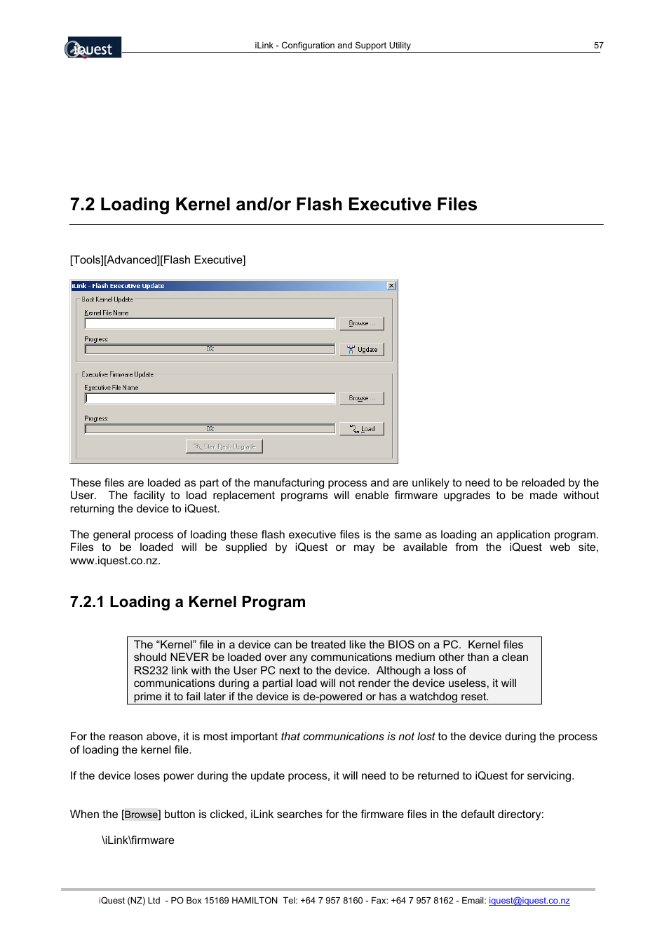 2 loading kernel and/or flash executive files, 1 loading a kernel program | Xylem SDI-12 Data Logger iLink User Manual | Page 57 / 69