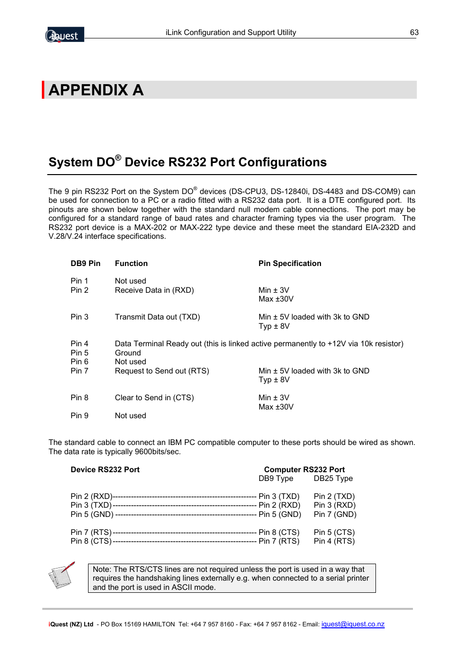 Appendix a, System do® device rs232 port configurations, System do | Device rs232 port configurations | Xylem SDI-12 Data Logger iLink User Manual | Page 63 / 69