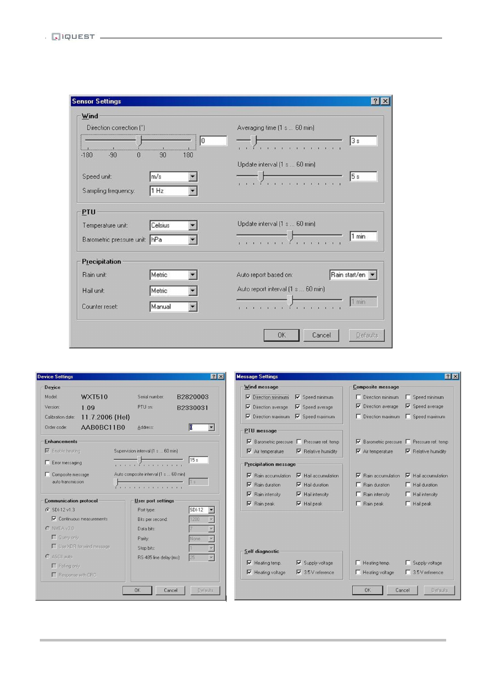 2 vaisala configuration software settings | Xylem SDI-12 Data Logger iRIS 220, iRIS 320, iRIS 350, iRIS 150, iRIS 300 User Manual | Page 66 / 111