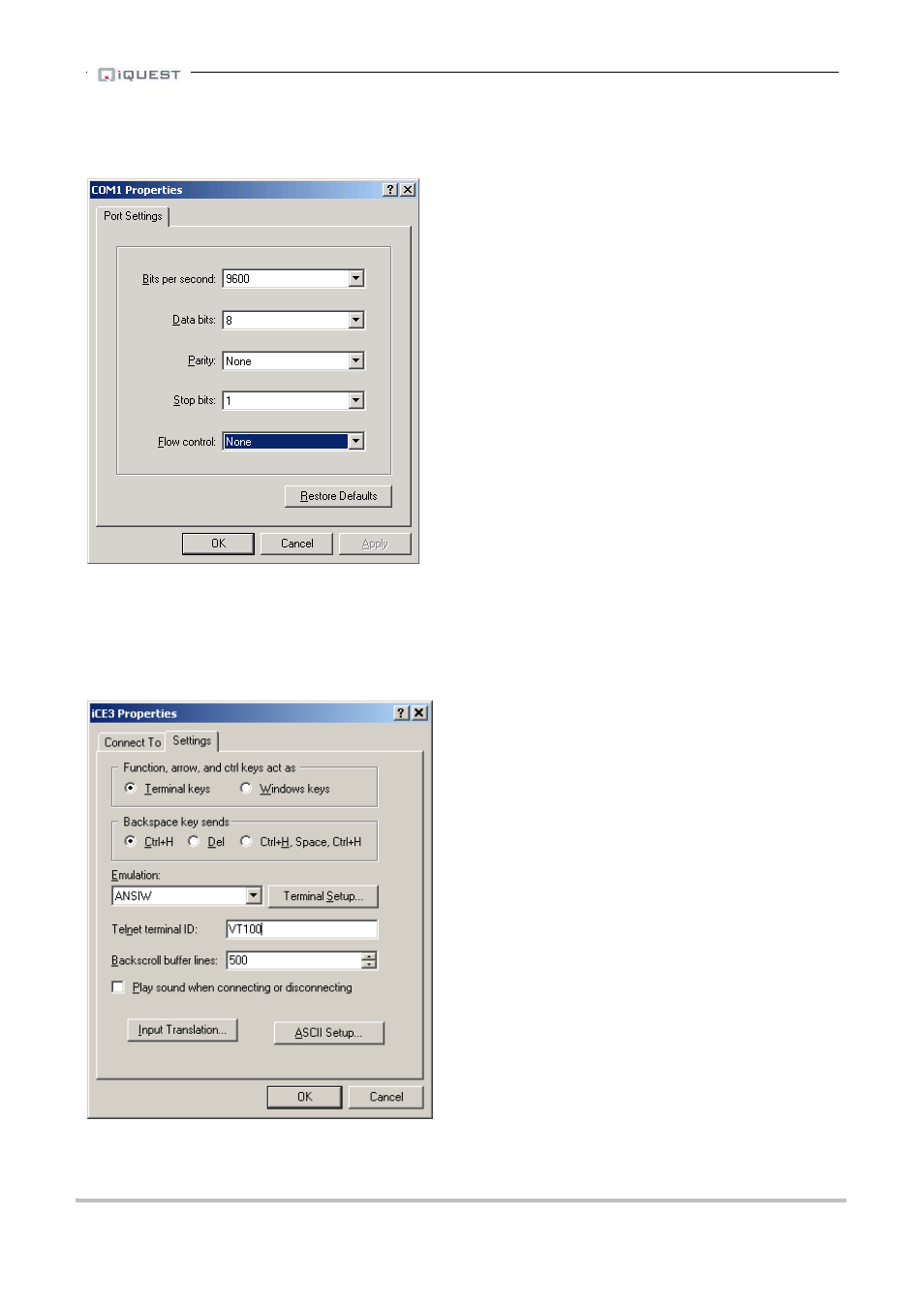 2 data framing configuration, 3 terminal emulation | Xylem iCE3 GPRS Variant User Manual | Page 14 / 29