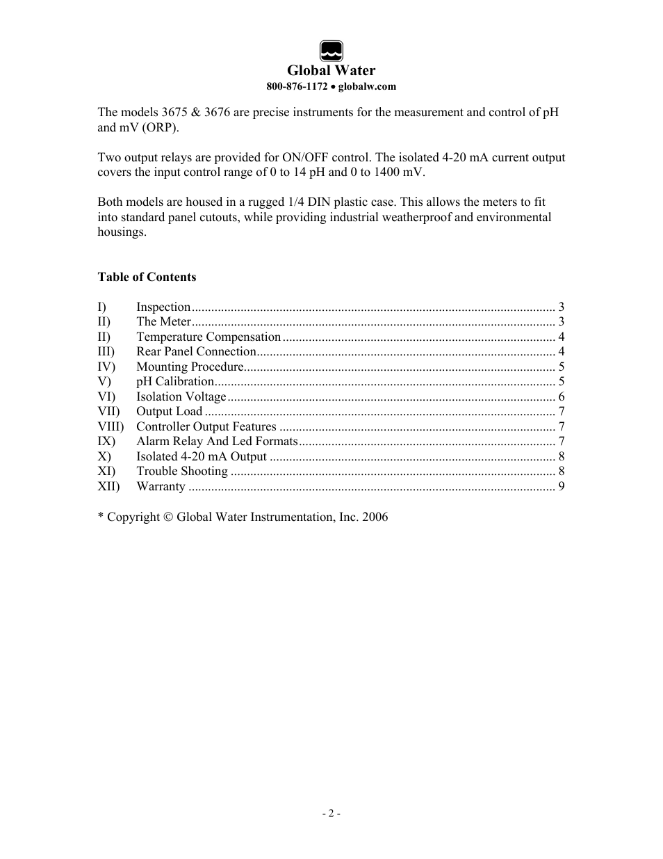 Xylem 3675 pH CONTROLLER User Manual | Page 2 / 9