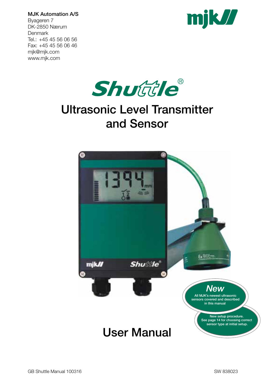 MJK Automation Shuttle Ultrasonic Level Transmitter and Sensor User Manual | 70 pages