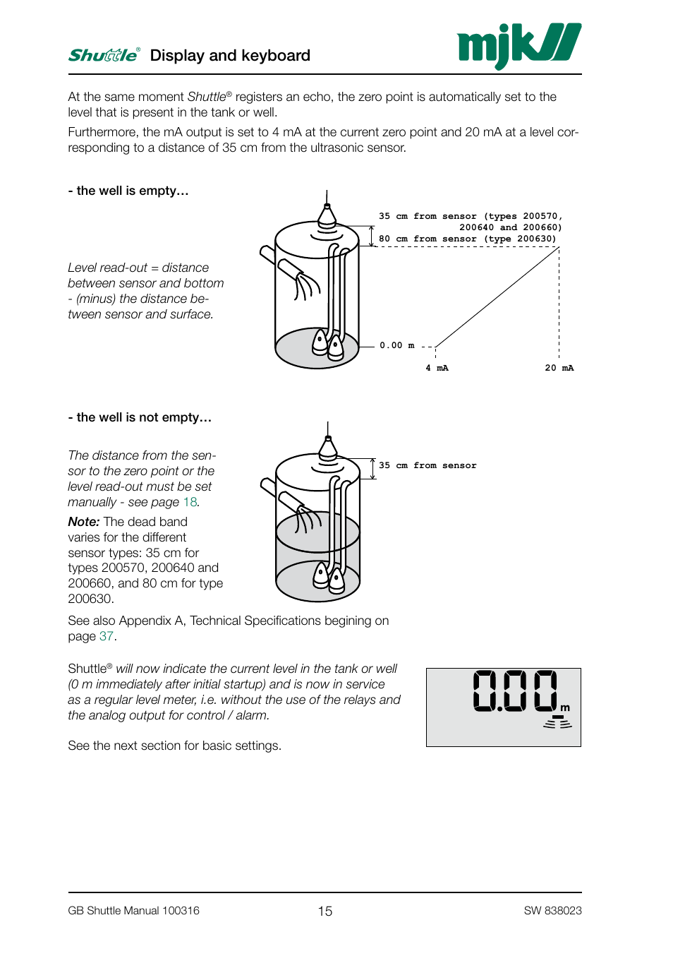 Display and keyboard | MJK Automation Shuttle Ultrasonic Level Transmitter and Sensor User Manual | Page 15 / 70